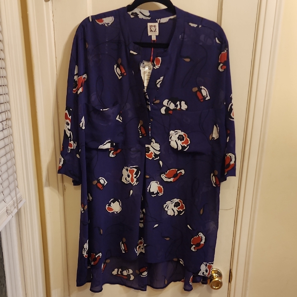 Anne Klein Deep Purple Floral Tunic Top